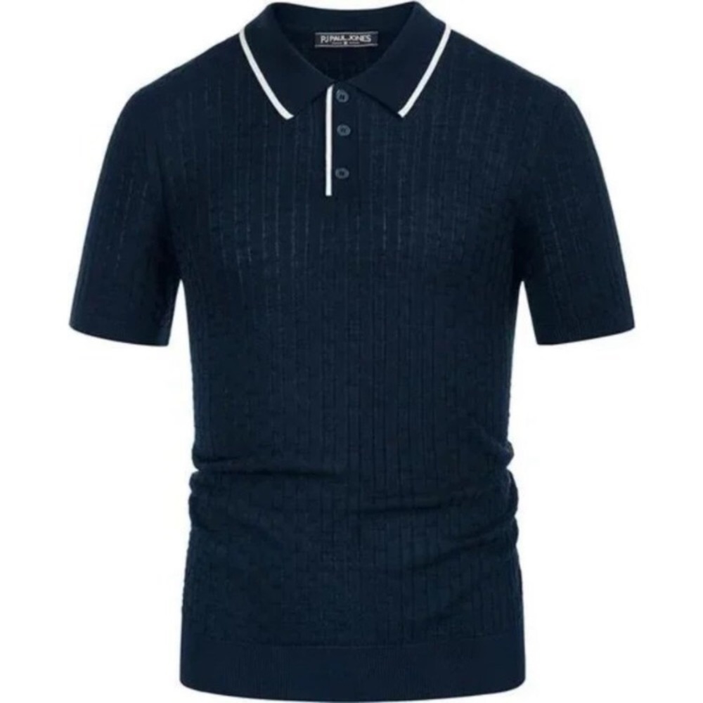 New Knitted Polo Shirts Short Sleeve Dark Blue